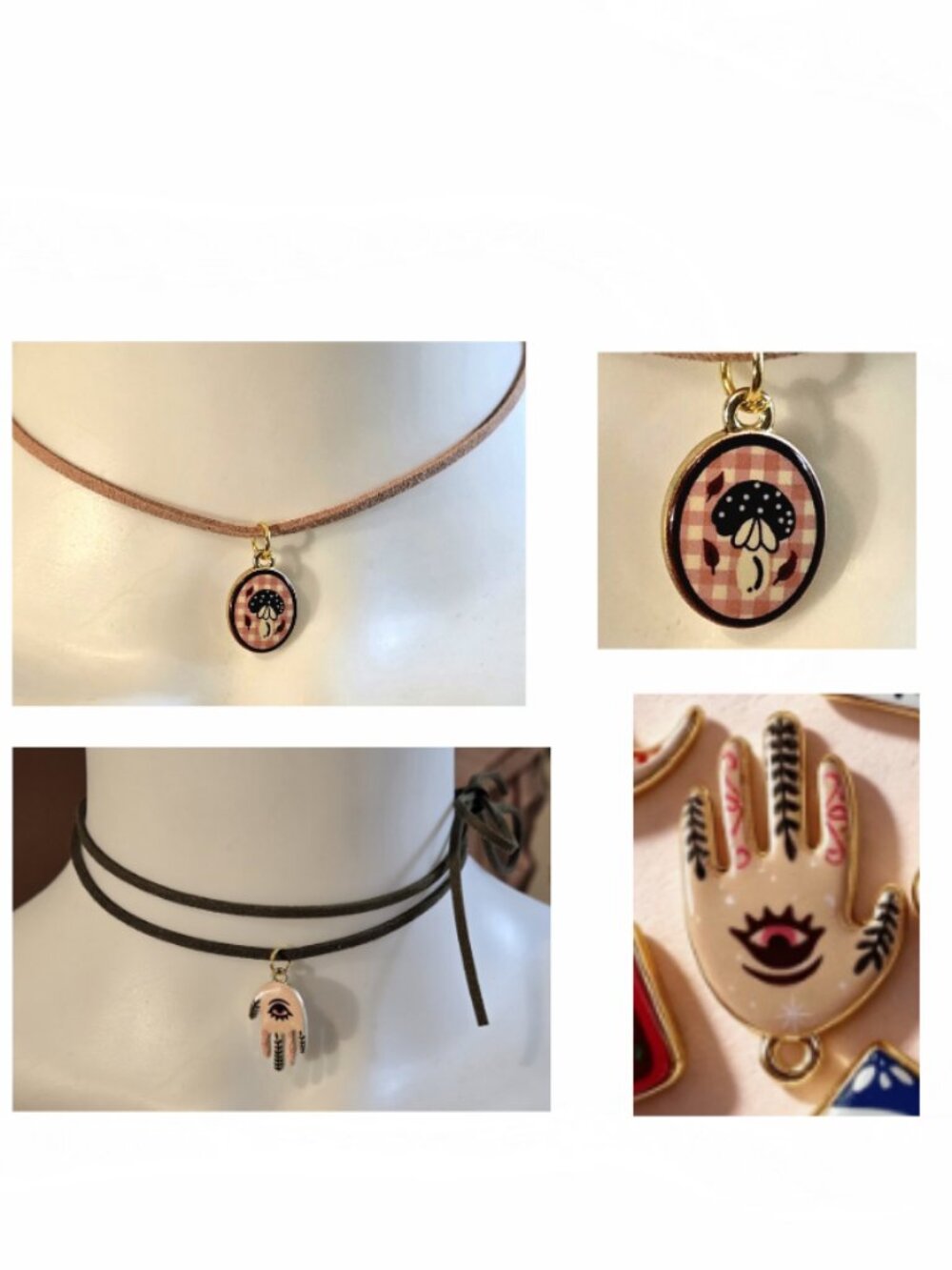 Set of 2 Suede necklaces with charms